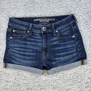 American Eagle Shorts Womens 4 Hi RIse Shortie Stretch Dark Wash Cuffed Clean
